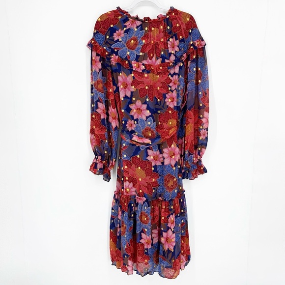 Farm Rio Garden Ruffle Long Sleeve Belted Midi Dress - Picture 5 of 9